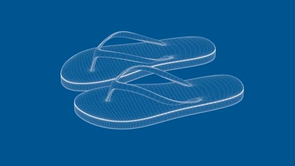 3D-wire-frame model van flip flops op blauwe achtergrond - Video