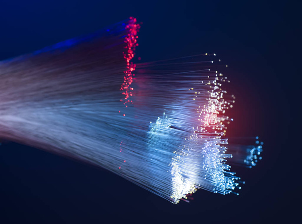 fibres optiques dinamique volant en profondeur sur fond de technologie - Photo, image