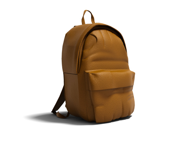 Moderní hnědý kožený batoh ve škole pro děti a mládež správný pohled 3d vykreslení na bílém pozadí se stínem - Fotografie, Obrázek