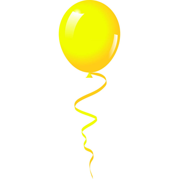 Gelber Ballon mit Luftschlange auf weißem Grund - Foto, Bild