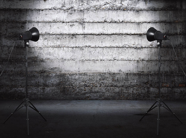 photo studio in old grunge room with concrete wall, urban background - Photo, Image