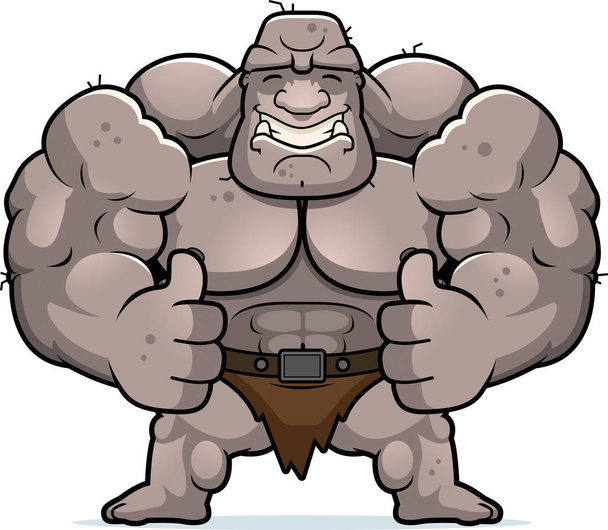 Una ilustración de dibujos animados de un ogro con pulgares hacia arriba
. - Vector, imagen