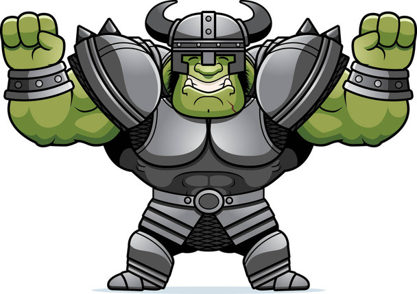 A cartoon illustration of an Orc warrior celebrating. - Vector, afbeelding