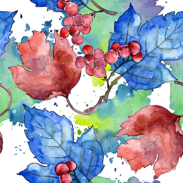 Kolorowa jesień liść vibirnum. Liść roślina botaniczny ogród kwiatowy liści. Bezszwowe tło wzór. Tkanina tapeta tekstura wydruku. Aquarelle liść tekstury, tła, wzór otoki. - Zdjęcie, obraz