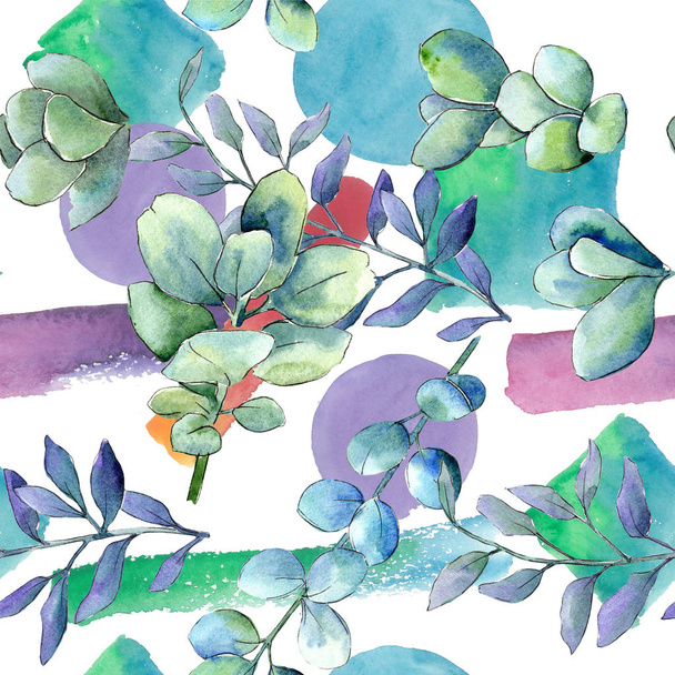 Akvarell zöld puszpáng levelek. Leveles növény botanikus kert virágos lombozat. Varratmentes háttérben minta. Szövet nyomtatási textúrát. A háttér, a textúra, a burkoló minta Aquarelle-levél. - Fotó, kép