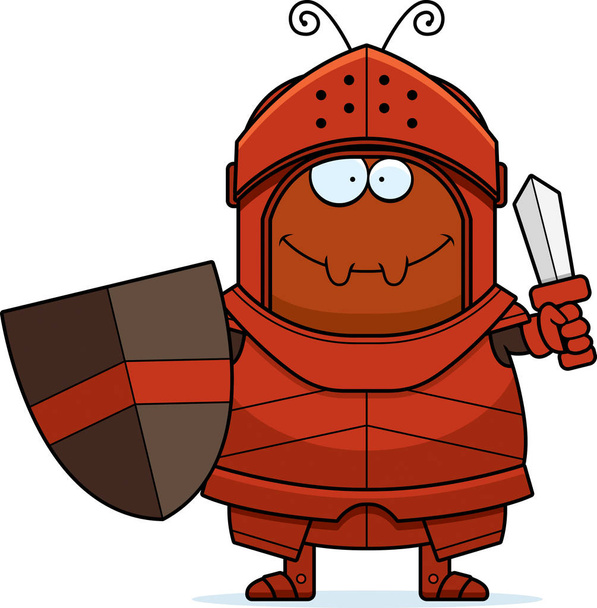 A cartoon illustration of an ant knight with a sword. - Vetor, Imagem