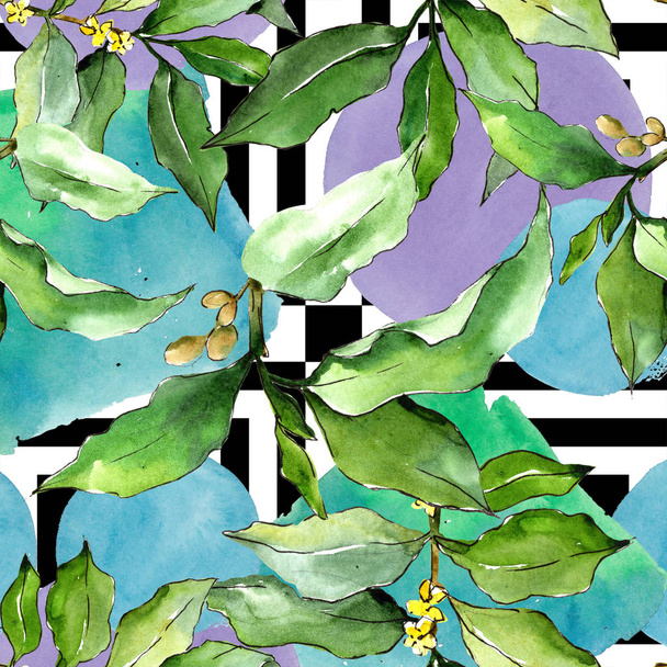 Watercolor elaeagnus green leaves. Leaf plant botanical garden floral foliage. Seamless background pattern. Fabric wallpaper print texture. Aquarelle leaf for background, texture, wrapper pattern. - Foto, Imagen