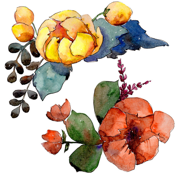 Květinový akvarel barevné kytice. Květinové botanické květin. Izolované ilustrace prvek. Aquarelle wildflower pro pozadí, textura, souhrnný vzorek, rám nebo hranice. - Fotografie, Obrázek