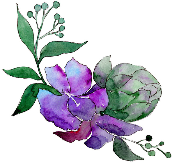 Watercolor blue and purple flowers. Floral botanical flower. Isolated illustration element. Aquarelle wildflower for background, texture, wrapper pattern, frame or border. - Photo, Image