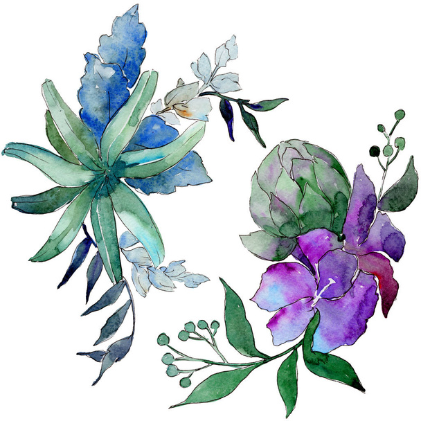 Vesiväri sininen ja violetti kukkia. Kukka kasvitieteellinen kukka. Eristetty kuvaelementti. Aquarelle luonnonkukka tausta, rakenne, kääre kuvio, runko tai reunus
. - Valokuva, kuva