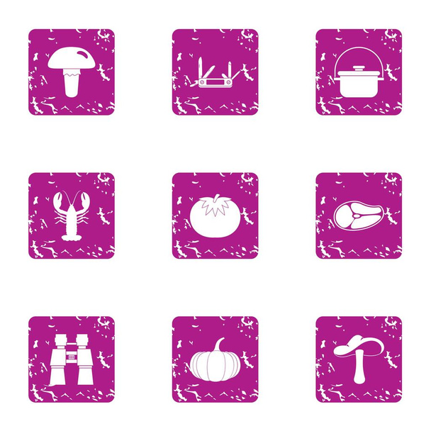 Mushroom forest icons set, grunge style - Vector, Image