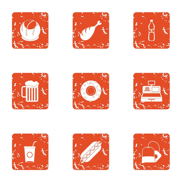 Beer stall icons set, grunge style - ベクター画像