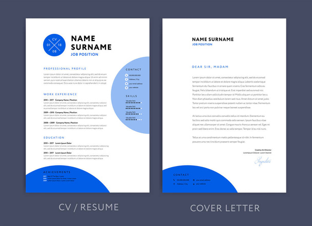 Professional CV jatkaa mallin sininen muotoilu ja kirjekuori / saatekirje - vektori minimalistinen suunnittelu
 - Vektori, kuva