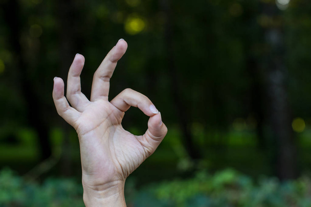 μη λεκτική άτομα επικοινωνιακού concept του αλφαβήτου δάκτυλος άτομο χέρι με επιστολή στις αόριστες θολή φόντο σκούρο φυσικό περιβάλλον  - Φωτογραφία, εικόνα