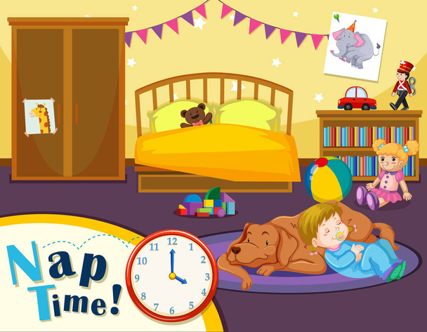 Young childs nap time illustration - Vector, Image