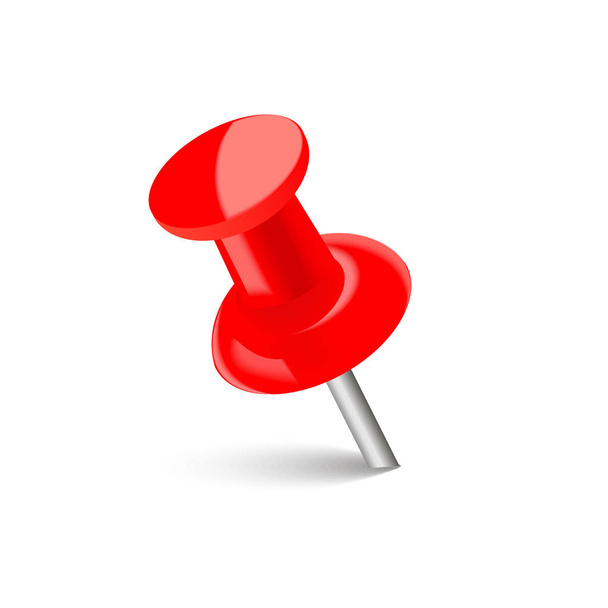 Realistic red push pin with soft shadow. Vector. - Vektor, obrázek