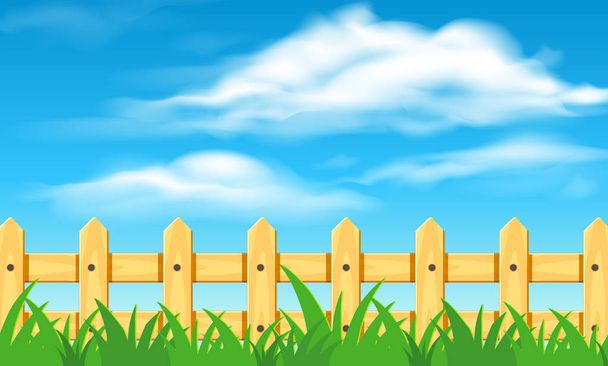 Dřevěný plot a modrá obloha ilustrace - Vektor, obrázek