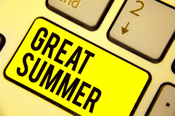 Word writing text Great Summer. Business concept for Having Fun Good Sunshine Going to the beach Enjoying outdoor Keyboard yellow key Intention create computer computing reflection document - Photo, Image