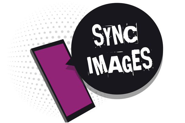 Handgeschreven tekst schrijven Sync beelden. Begrip betekenis maken foto's identiek zijn in alle apparaten toegankelijk overal mobiele telefoon ontvangen van tekstberichten chats informatie met behulp van toepassingen - Foto, afbeelding