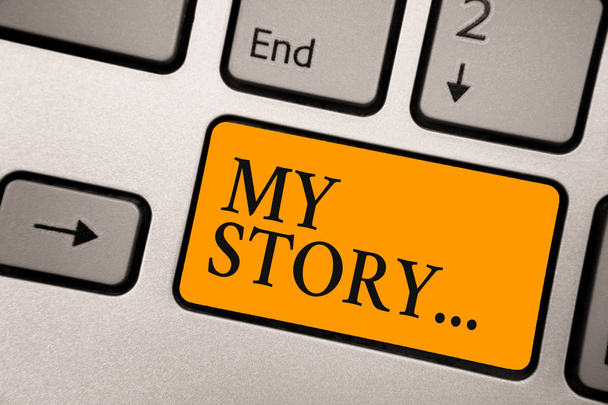 El yazısı metin My Story... Birisi veya okuyucuların hayat klavye turuncu anahtarınızı niyeti nasıl yaşadığın hakkında söylüyorum anlam kavramı yansıma belge bilgisayar oluşturmak - Fotoğraf, Görsel