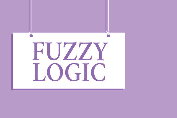 Írásbeli Megjegyzés Fuzzy Logic mutatja. Üzleti fénykép bemutató ellenőrzi a szennyeződéstől, kiszabott, szappannal és vízzel lógó fórumon üzenetet kommunikációs nyitott szoros jel lila háttér - Fotó, kép