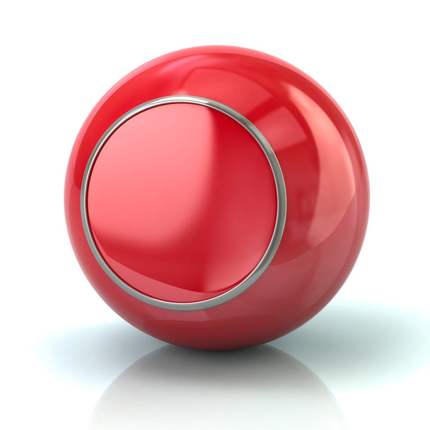 Red button with metal borde 3d illustration on white background - Fotoğraf, Görsel