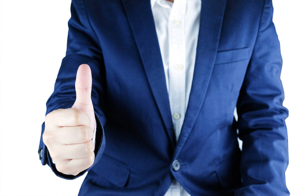 Businessman showing thumbs up isolated on white background - Photo, image