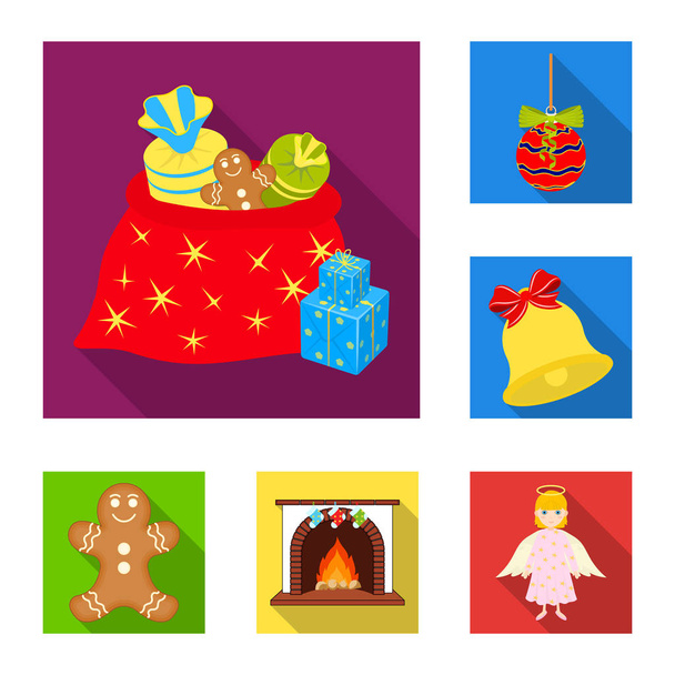 Kerstmis kenmerken en accessoires platte pictogrammen in set collectie voor design. Merry Christmas symbool voorraad web vectorillustratie. - Vector, afbeelding