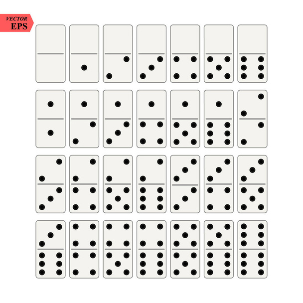 Kreative Vektor-Illustration eines realistischen Dominokomplettsets isoliert auf transparentem Hintergrund. Dominosteine Knochen Art Design. abstraktes Konzept 28 Teile für grafisches Spielelement - Vektor, Bild