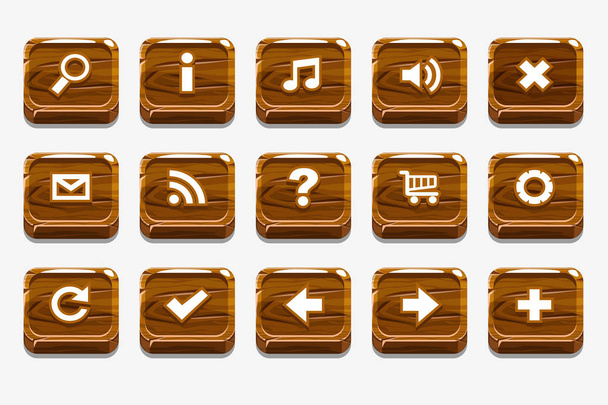Dřevěné čtvercové tlačítka s různými menu prvky pro web nebo hru design, podobné kopie Jpg - Fotografie, Obrázek