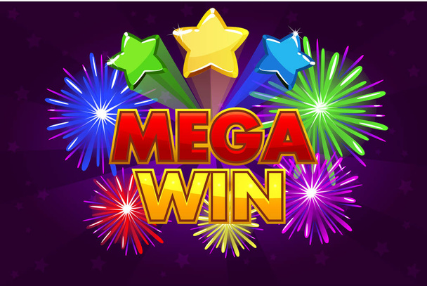 Mega velká výhra banner pro loterie nebo casino hry. Střílet barevné hvězdy a ohňostroj, podobné kopie Jpg - Fotografie, Obrázek