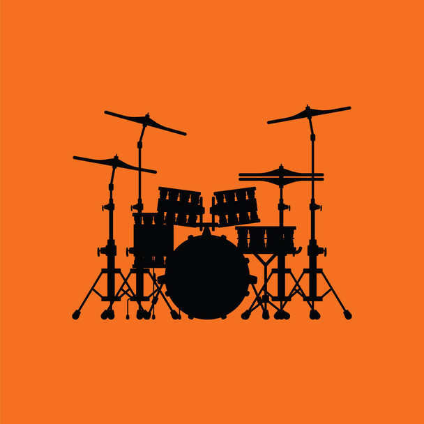 Drum set icon. Orange background with black. Vector illustration. - Vector, Image