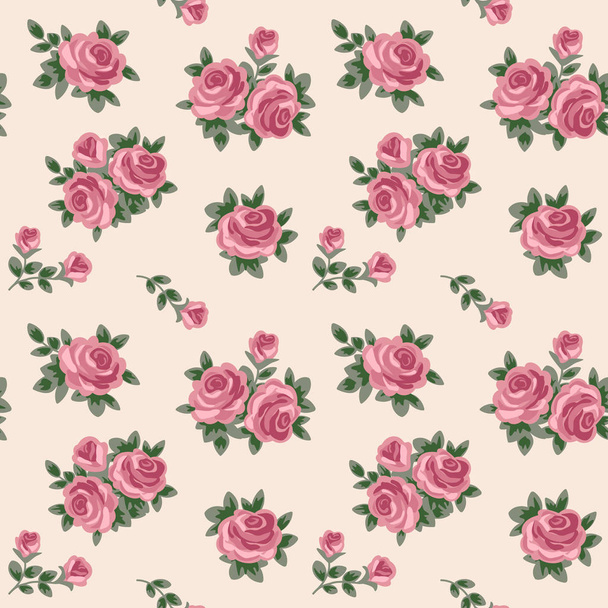 vector seamless background with pink roses in retro style - Vettoriali, immagini