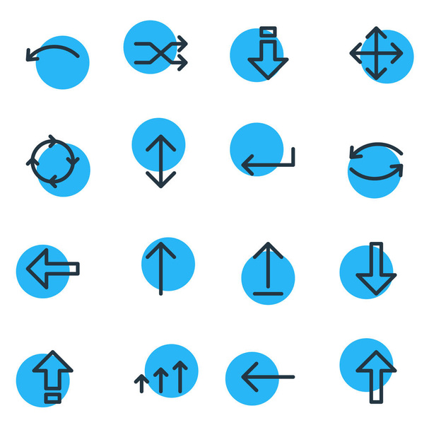 Vector illustration of 16 direction icons line style. Editable set of pointing, up, progress and other icon elements. - Vector, Image