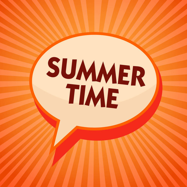 Szó szöveg írása nyári idő. Üzleti koncepció hosszabb a trópusi nyári szezonban Beach tevékenységek nyaralás narancs beszéd buborék üzenet emlékeztető sugarak árnyék fontos szándéka - Fotó, kép