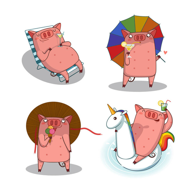 Duży zestaw happy świnia - Wektor, obraz