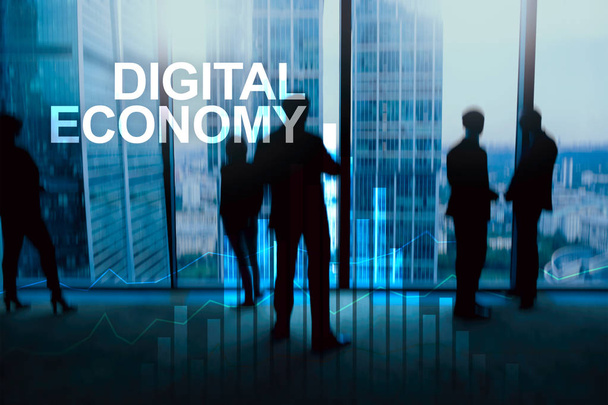 Digitale Wirtschaft, Finanztechnologie-Konzept auf verschwommenem Hintergrund. - Foto, Bild
