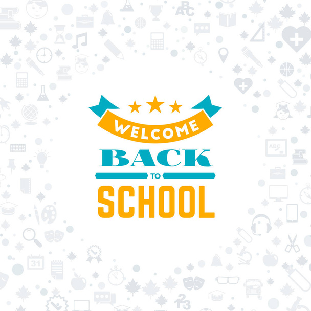 Back to school. Typographic badge design. Vector background with flat style school icons. Sale banner - Vektör, Görsel