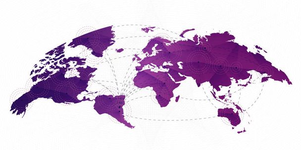 Weltkarte im abgerundeten Stil, dreieckige Karte in lila Farbe - Vektor, Bild