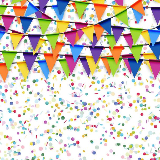 colored garlands and confetti background for party or festival usage - Vector, Image