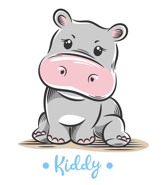 Vector illustration of a cute, funny Baby little hippo - Vector, Image