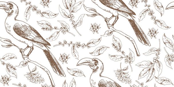  Seamless tropical pattern with african bird and botany - Fotografie, Obrázek