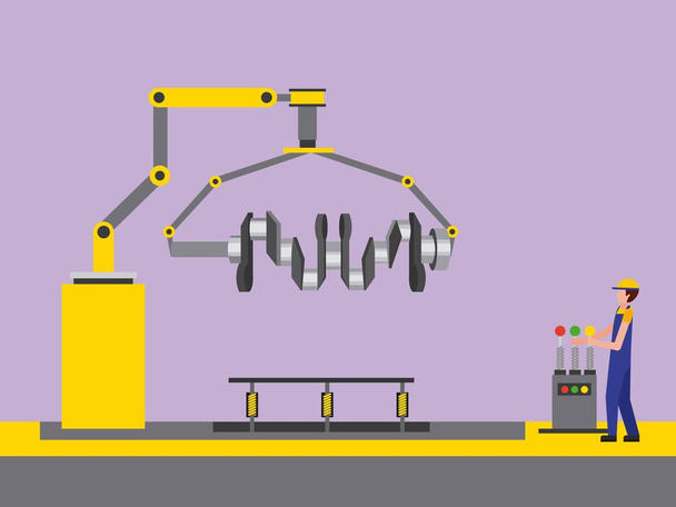 αυτοκινητοβιομηχανία μηχανικός με μέρος δέντρο cam ρομποτικό βραχίονα ελέγχου - Διάνυσμα, εικόνα