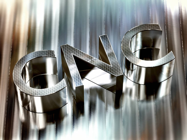 cnc 3D-Wort auf Aluminiumoberfläche gefräst - numerisches Steuerungskonzept - Foto, Bild