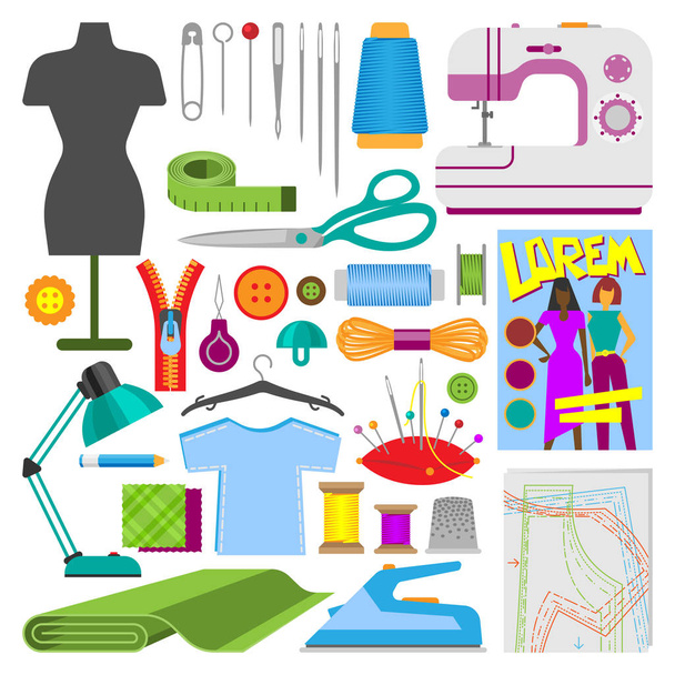 Hobby accessories sewing tools equipment needlework hobby vector illustration - Vector, Image