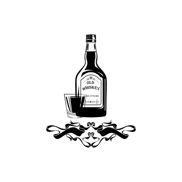 Alkoholflasche alte Whiskey-Drink trinken Cocktailbar Pub Barkeeper Vintage-Glas. Vektor. - Vektor, Bild