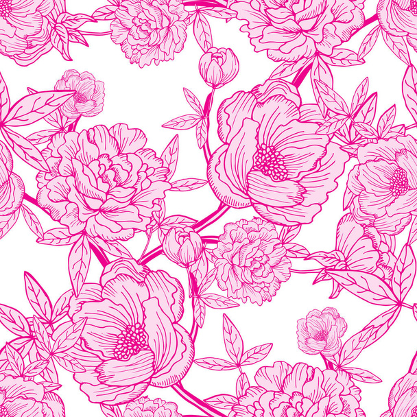Elegante naadloze patroon met pioenachtige bloemen, design elementen. Bloemen patroon voor uitnodigingen, kaarten, afdrukken, cadeau wrap, productie, textiel, stof, wallpapers - Vector, afbeelding