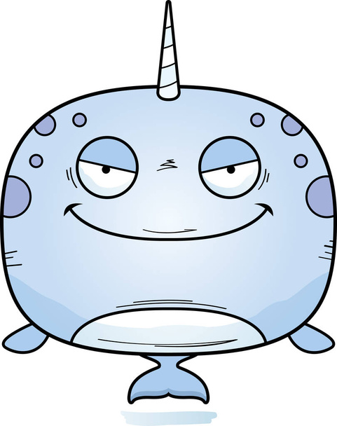 A cartoon illustration of an evil looking narwhal. - Wektor, obraz