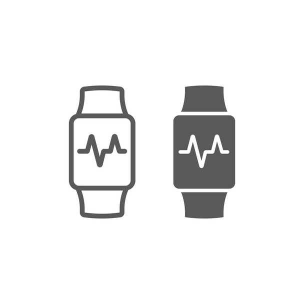 Ligne de montre intelligente et icône de glyphe, électronique et numérique, signe de montre-bracelet, graphiques vectoriels, un motif linéaire sur un fond blanc, eps 10
. - Vecteur, image