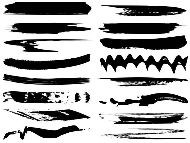 Sammlung von künstlerischen grungy schwarze Farbe Hand gemacht kreative Pinselstrich gesetzt isoliert auf weißem Hintergrund. eine Gruppe abstrakter Grunge-Skizzen für die Designausbildung oder die grafische Dekoration - Foto, Bild